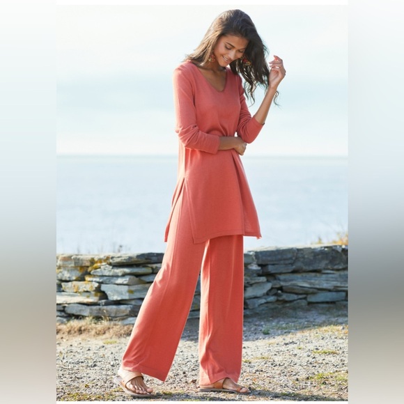 Peruvian Connection Gabrielle Pants In Coral Pima Cotton And Modal Size Small - Picture 1 of 8